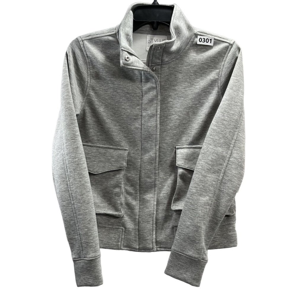 stylus Women Light Heather gray long sleeve sweater 2 pockets Zipper Size XS